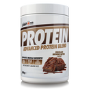 A white plastic tub of Per4m Protein Advanced Protein Blend in Chocolate Brownie Batter flavour, shown on a clean white background.