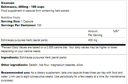 Swanson - Echinacea 400mg 100 Caps